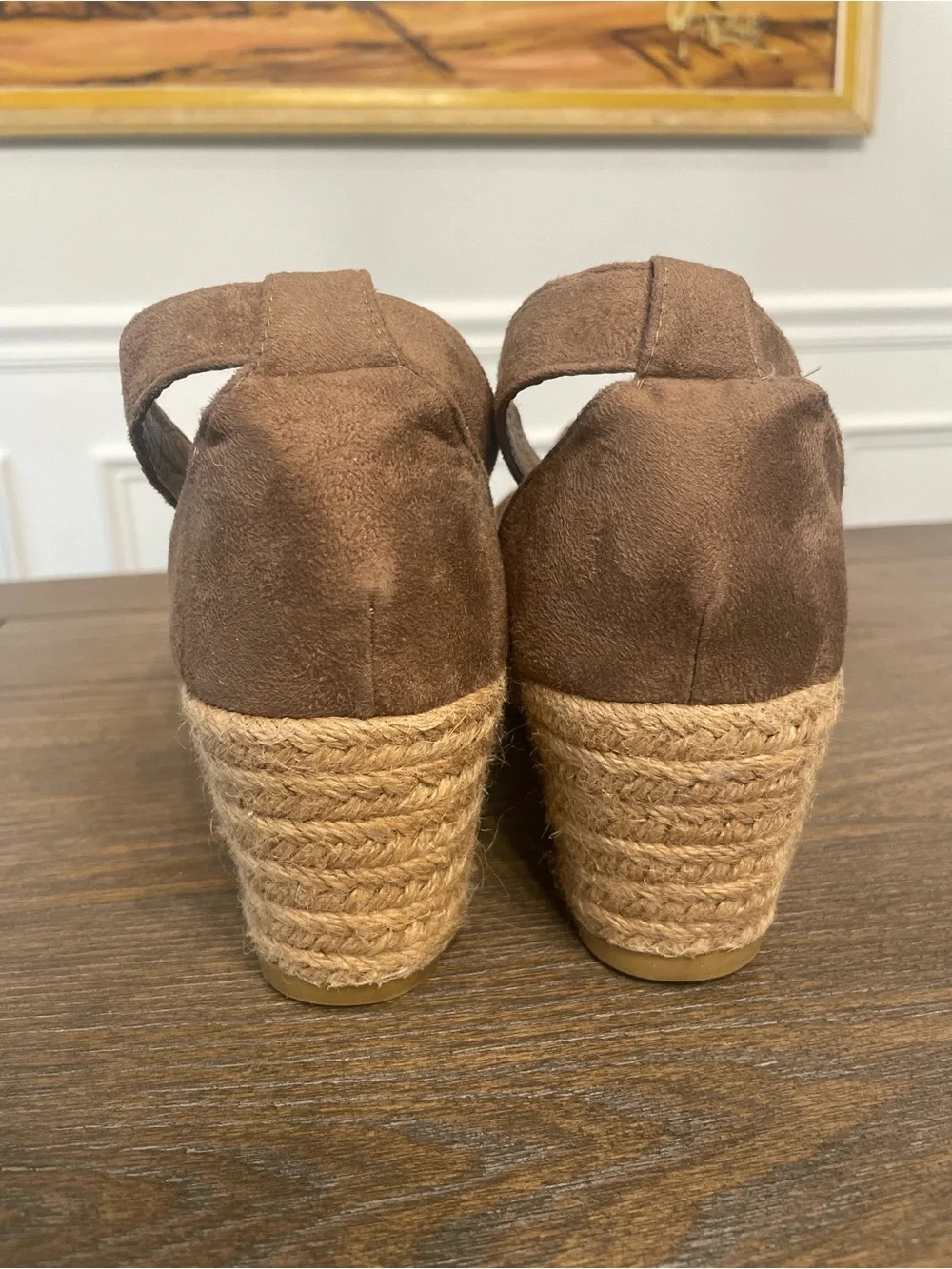 Refresh Brown Suede Espadrille Wedge Sandals